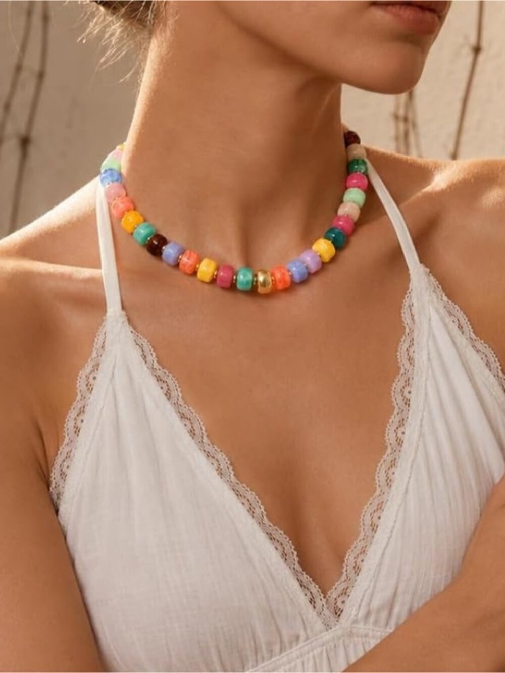Coastal Summer Beaded Choker Necklace - Multicolor